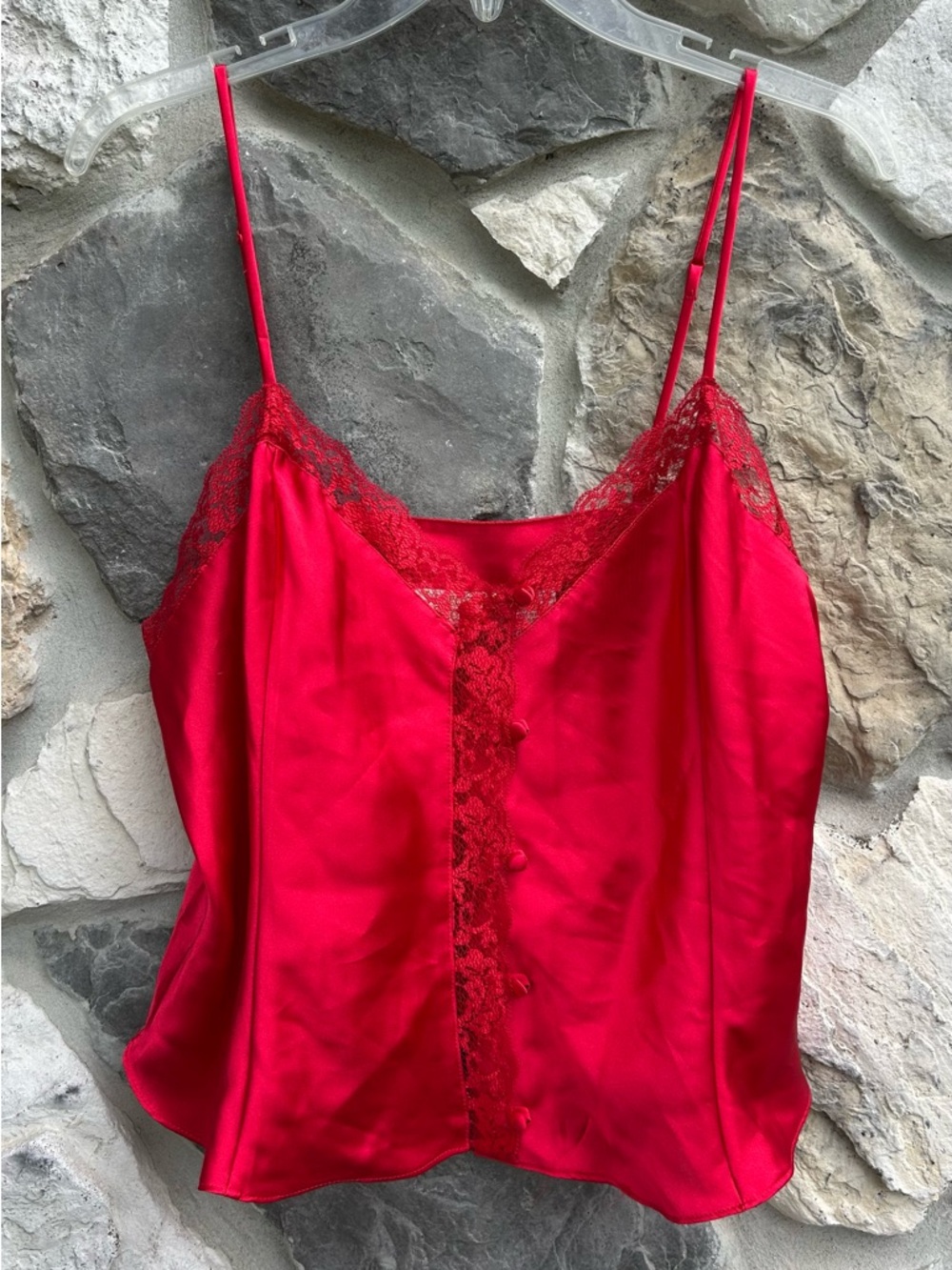 Vintage Victorias Secret Red Satin Cami Size L Lace Romantic Boudoir Cropped Y2K